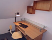 wall, furniture, indoor, table, design, floor, cabinetry, drawer, desk