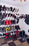 indoor, wall, floor, footwear, boot, sandal, luggage and bags, high heels