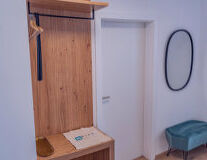a wooden door in a room