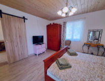 a living room with a wooden floor