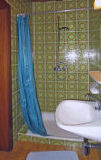 sink, indoor, mirror, bathtub, curtain, plumbing fixture, shower