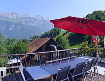 outdoor, sky, table, chair, umbrella, accessory, mountain