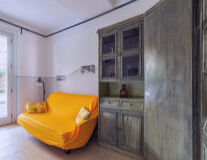 an orange room with an open window