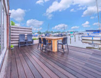 sky, outdoor, furniture, table, ship, deck