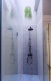 a close up of a shower in a room