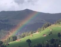 mountain, sky, outdoor, rainbow, grass, nature