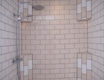 bathroom, indoor, wall, sink, tiled, plumbing fixture, shower, bathtub