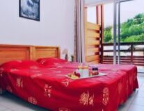 furniture, indoor, red, bed, table, floor, curtain, vase, couch, pillow, house