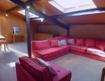 indoor, couch, floor, room, bed, red, sofa bed, studio couch, ceiling