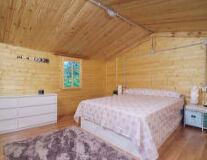 a room with wood walls