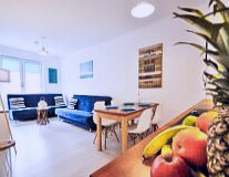 a living room filled with fruit