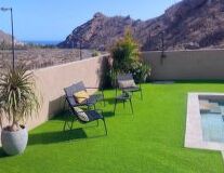 grass, furniture, chair, table, mountain, outdoor, plant, green, bench